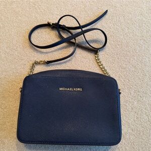 Michael Kors Dark Blue Crossbody with Gold Chain